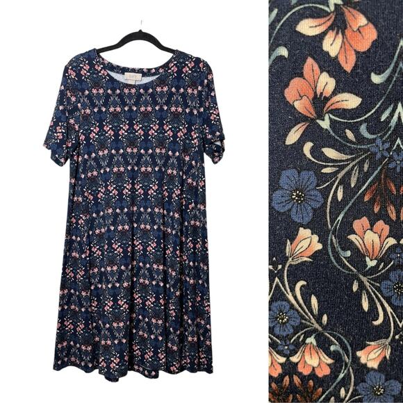 LOFT Floral Jersey A-line Dress Knee Length sz Small Modest  Short Sleeve - Picture 1 of 6